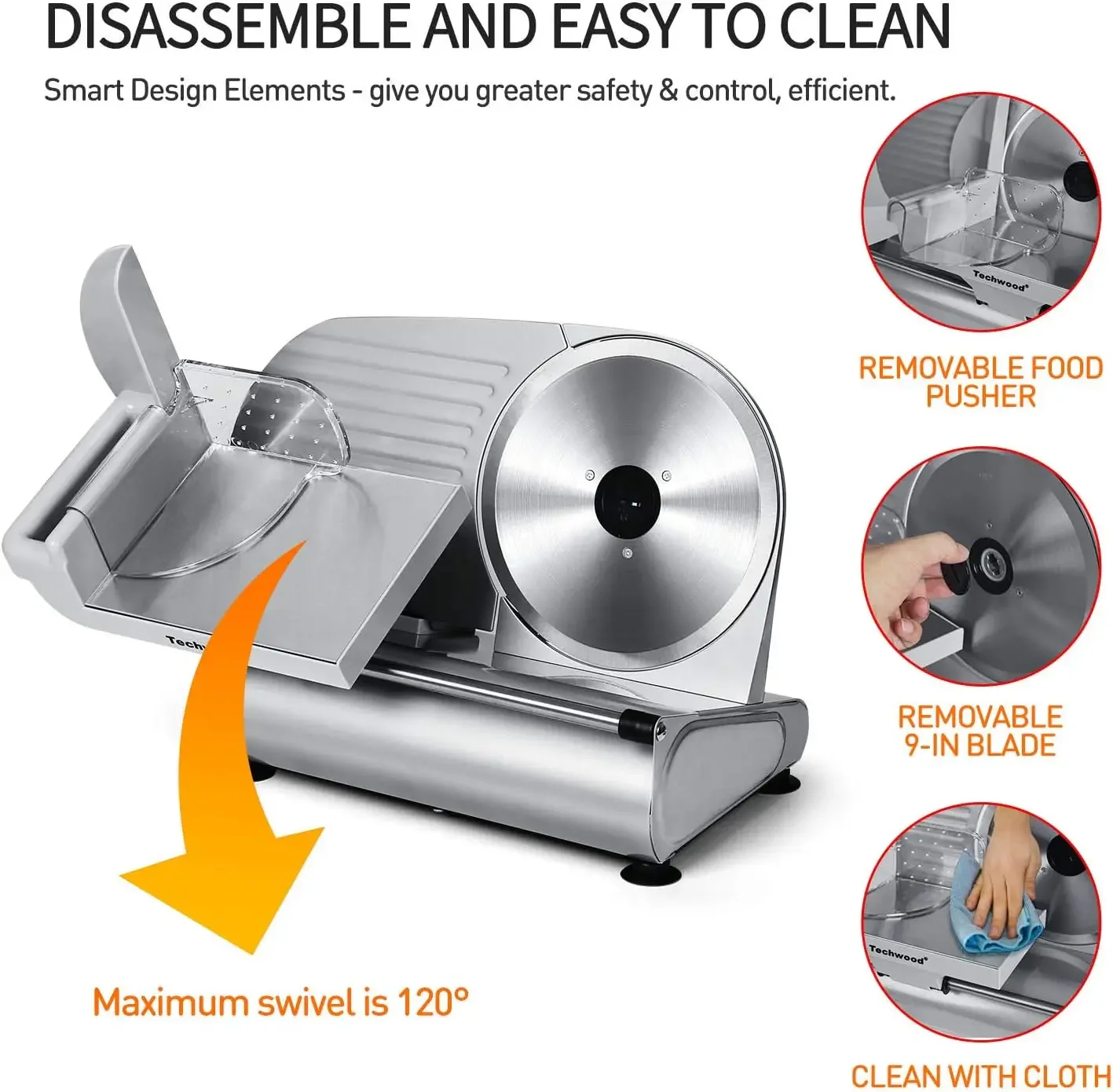 Electric Meat Slicer, 200W Electric Deli Food Slicer with 9” Removable Stainless Steel Blade & Adjustable Thickness Dia