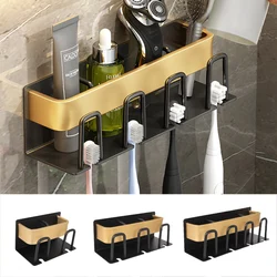 Wall Mounted Aluminium Alloy Toothpaste Rack Space Saving Accessories Bathroom Household Shelf Toothbrush Holder Punch Free