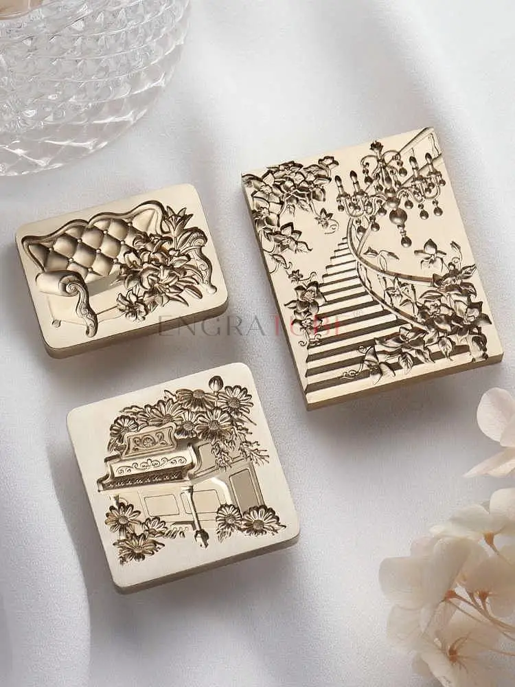 3D Embossed Relief Wax Seal Stamp Carved Flower Staircase Daisies Piano Lilies Sofa Gift Wedding Greeting Card Decoration Tools