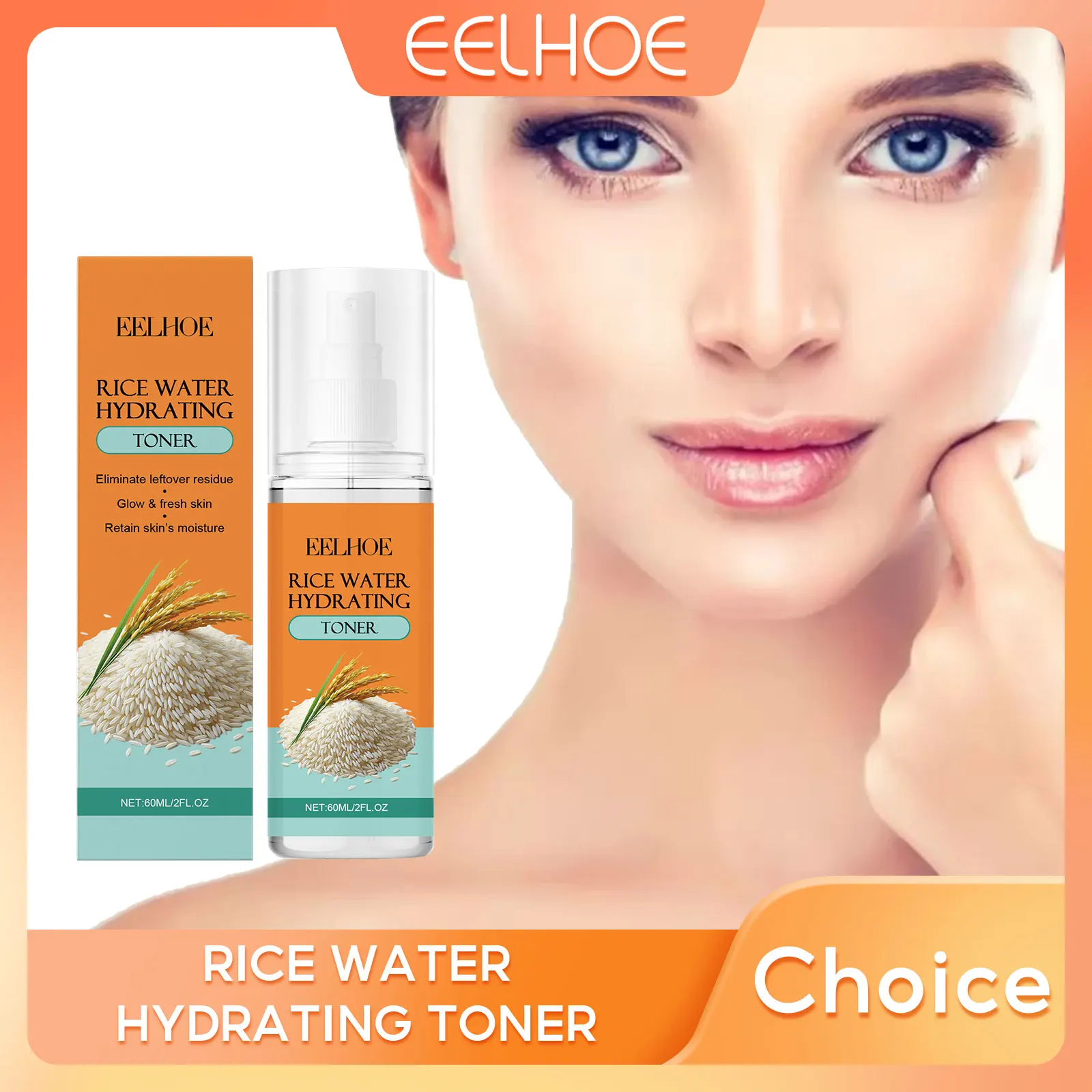 

EELHOE Rice Toner Oil Control Refreshing Brightening Face Smoothing Deep Nourish Moisturizing Facial Serum Rice Skin Care 60ml