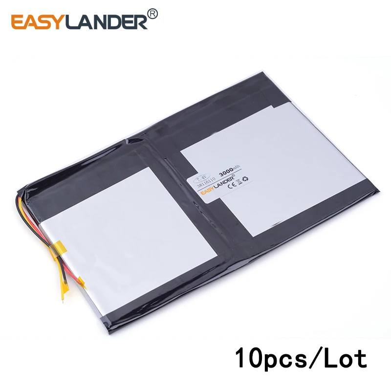 

10pcs/Lot 7.4V 3000mAh 38116110 lithium Li ion polymer rechargeable battery For Tablet PC Power bank GPS PSP DVD PAD DIY E-Book