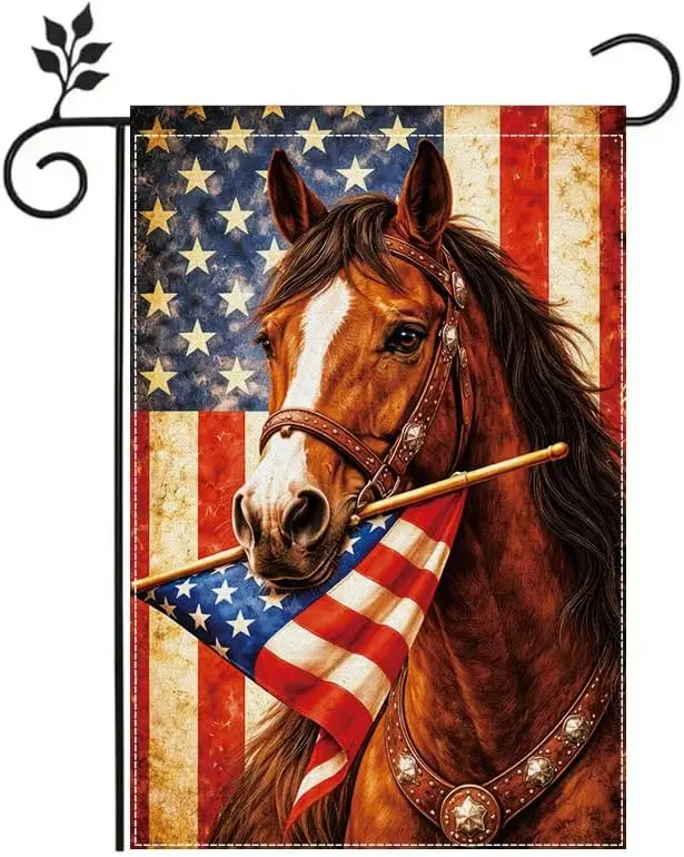 Patriotic Horse Garden Flag, Welcome Outdoor Garden Flag, American Flag Horse Rustic Western Country Design, Double Sided Po yyi