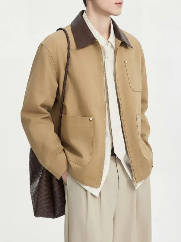 

Faionable ort Collar Men's Jaet Lightweight Mature Sle Cotton Long Sve Autumn Winter Workwear Outerwear for Youth