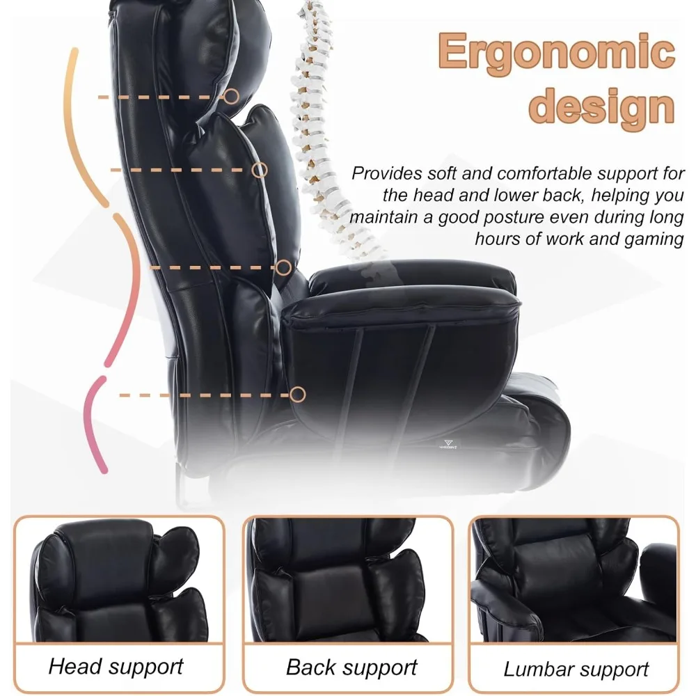 كرسي مكتب كبير وطويل بوزن 500 رطل، كرسي مكتب للأشخاص الثقيلين مع مقعد عريض ودعم قطني، جلد مريح عالي الظهر E