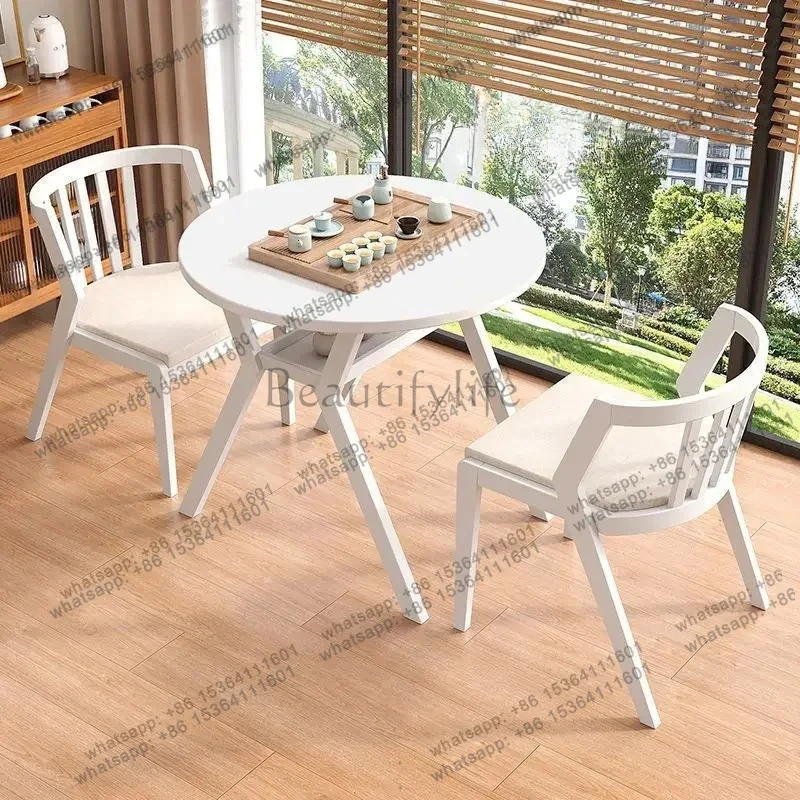 yj9 Balcony Leisure Table and Chair Three-Piece Set Solid Wood Set Tea Table Combination Small Drinking Small Tea Table