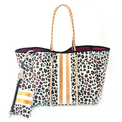 Beach Bag Large Capacity Outdoor Travel Shoulder Bag Women's Leopard Print Diving Material Beach Waterproof Handbag With Wallet