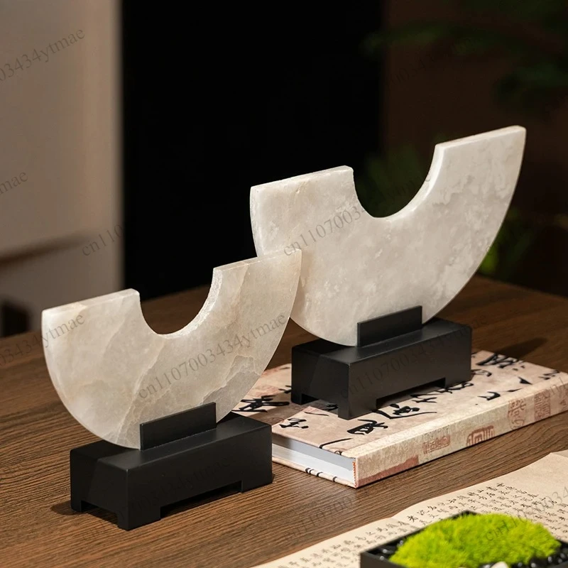 Semi-Circular Imitation Jade Marble Stone Sculpture Creative Desktop Ornament Aesthetic Home Room Table Decor Craft