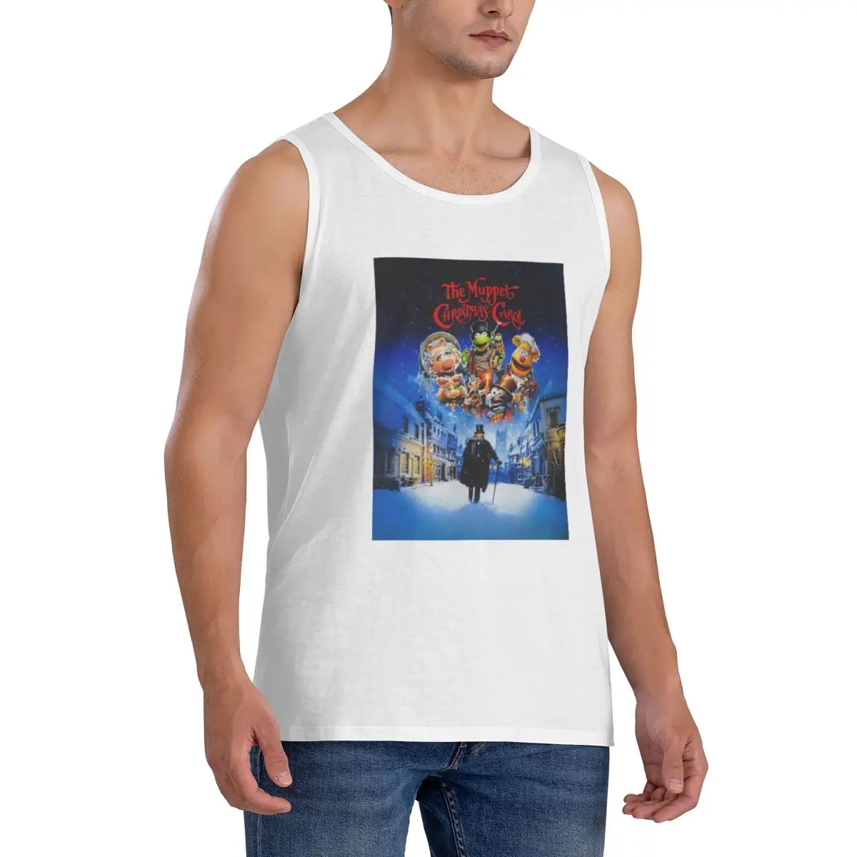 100% Cotton Muppet Christmas Carol Sleeveless T-Shirt Men Workout Sports Clothing Tops Men's Crew Neck Vest