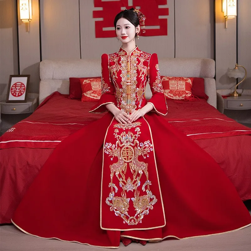 

Новое свадебное платье тяжелой промышленности, тост и наряд в китайском стиле.