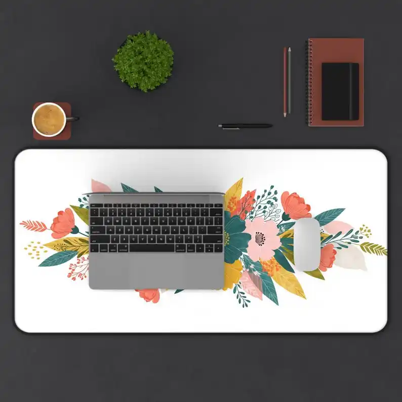 Floral Pattern Placemat, Artistic Aesthetic Office Decoration, Minimalist Style Enthusiast Gift, Gamer Mat Kawaii Desk Pad