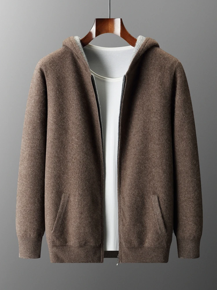 

TLOML мужской 100% кашемировый свитер с капюшоном на молнии кардиган осень-зима утепленный двусторонний кашемировый трикотаж пальто в повседневном стиле