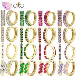 Pendientes de aro redondos de cristal blanco/rosa/verde/púrpura con aguja de Plata de Ley 925 para mujer, pendientes dorados de varios estilos, joyería