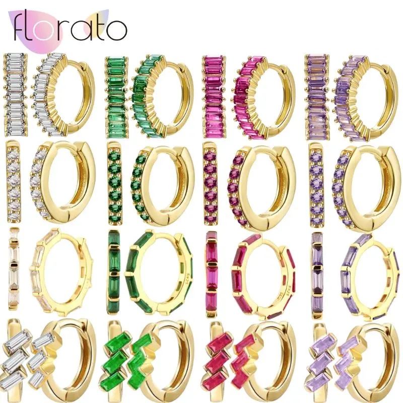 925 Sterling Silver Needle Niche Classic Colorful Zircon Hoop Earrings Women Delicate Charm Jewelry Huggie Earring Accessories