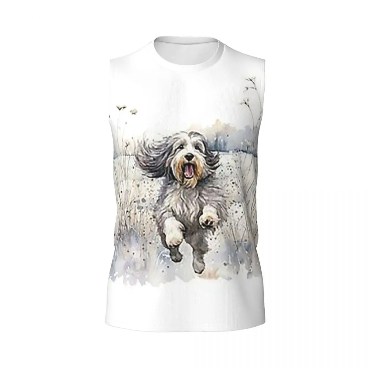 Bearded Collie Dog Paw Prints Men Printed Sleeveless T-shirt Casual Hip Hop Street Style Beach Holiday Tank Tops