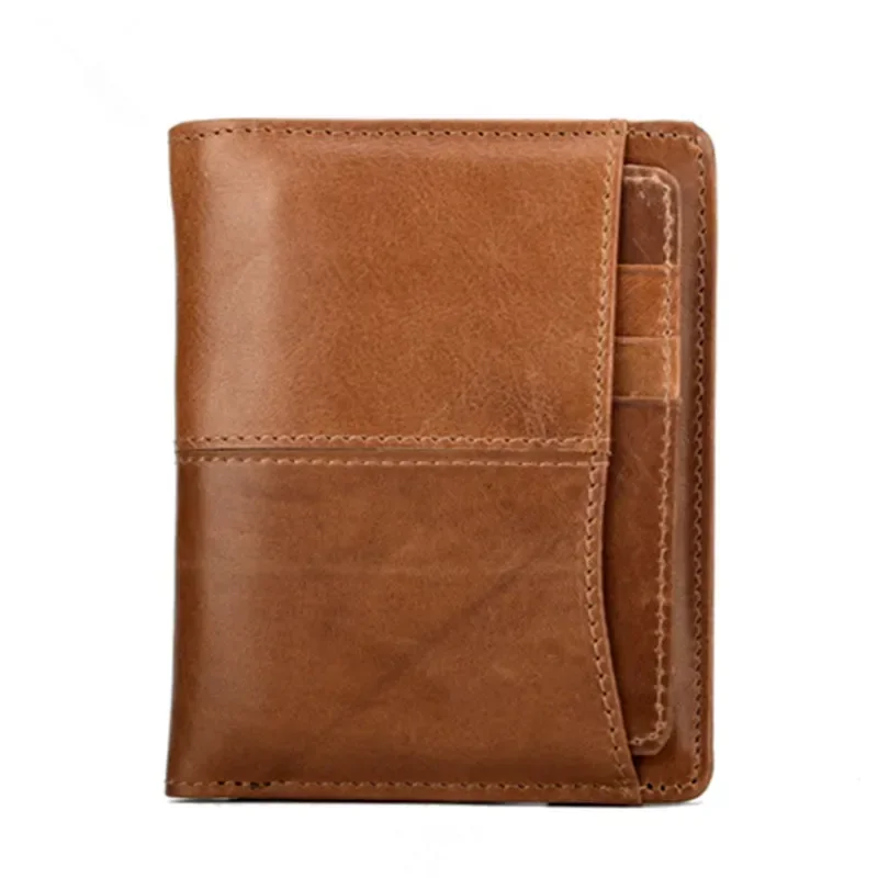 New Men Short Wallets  Brown Bifold Wallet Mens Brand Genuine Leather Card Holder Money Cash  Purses Pockets Oil Wax  Cowhide
