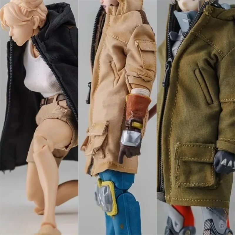 

Масштаб 1/12, женская фигурка, длинная уличная куртка, потертое пальто с капюшоном, модель одежды, подходит для 6 дюймов, тело в виде ракушки Романки, улитки