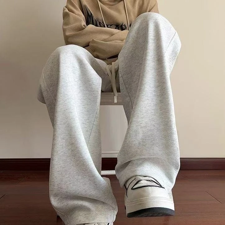 

Флисовые спортивные штаны для мужчин, зимние трендовые, свободные широкие брюки с прямыми штанинами, осенние и зимние спортивные повседневные брюки