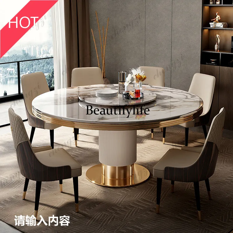 

M9344 Modern restaurant marble round dining table and chair combination simple round table with turntable dining table heme luxu