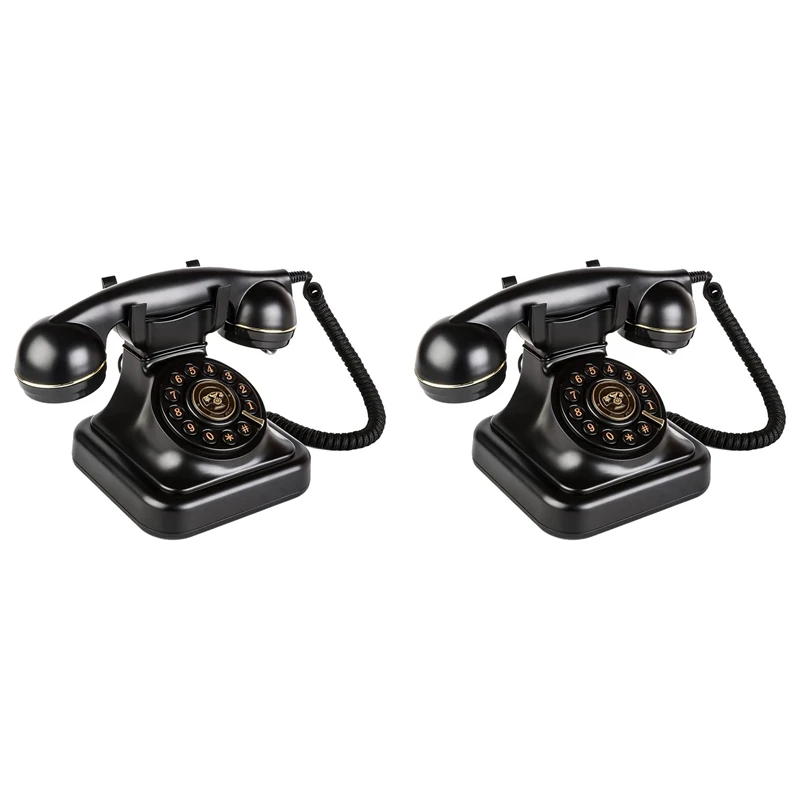 

2X Retro Landline Telephone,Old Fashioned Vintage Landline Phones With Classic Metal Bell Retro Telephone For Home