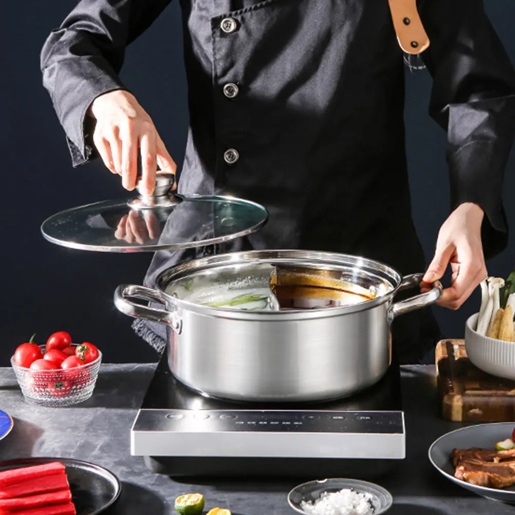 

Stainless Steel Duck Pot 28cm Double Handle Hotpot Fondue Pan Thickened Design Even Heat Stovetop Cookware