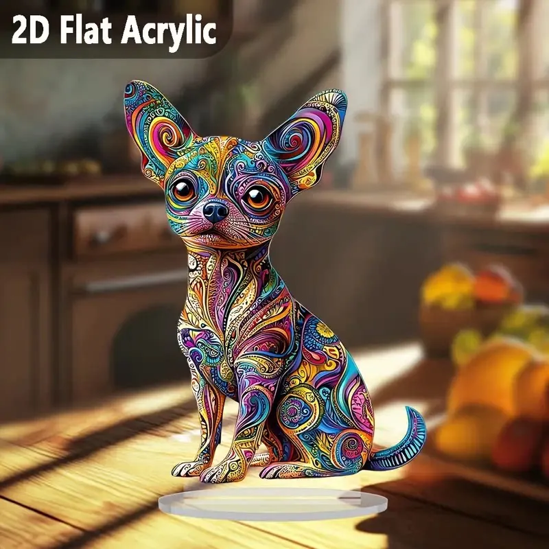 Colorful Chihuahua Ornament Acrylic Flat with Base Puppy Desktop Decoration