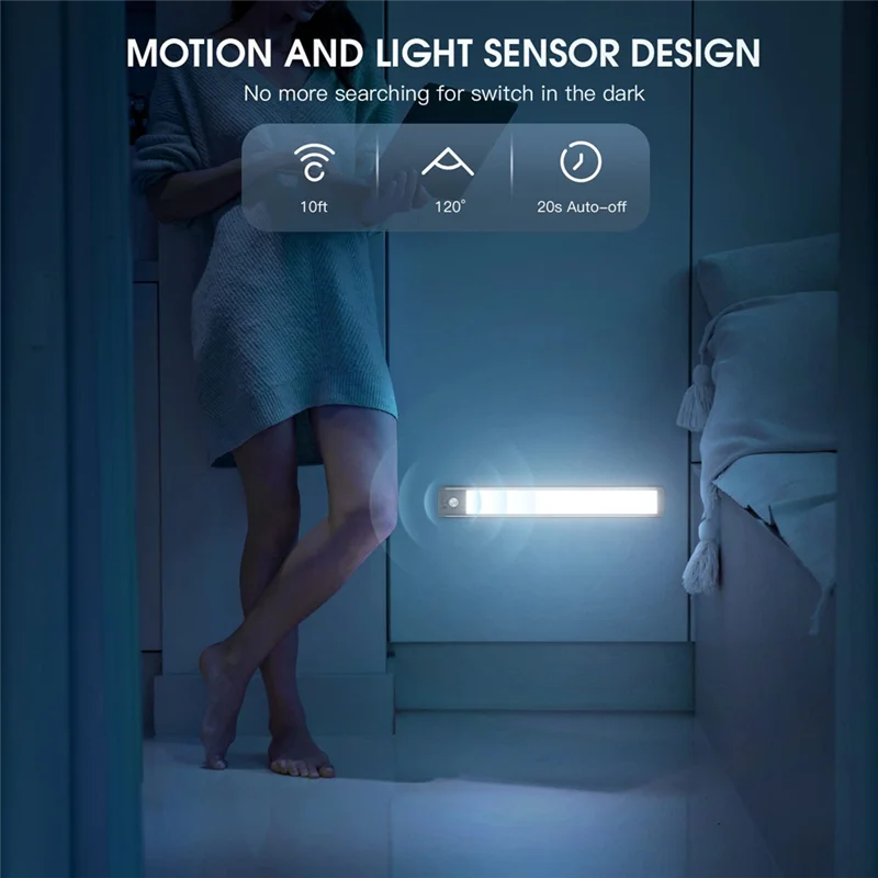 

ABVA-Dimmable Under Cabinet Lights 2 Pack 64 LED Rechargeable Battery Motion Sensor Light Indoor Magnetic Closet Lights 25CM