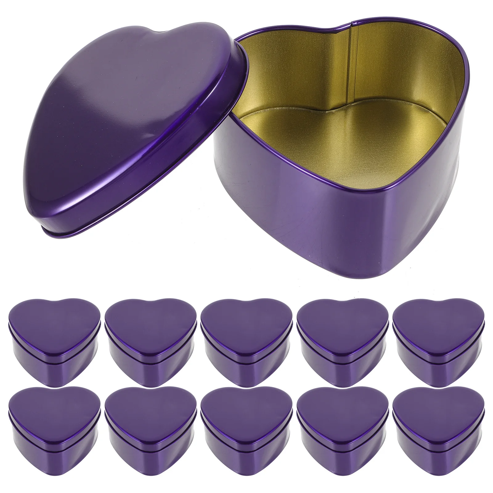 

10Pcs Purple Heart Wedding Candy Box Tinplate Gift Jar for Small Goodies Chocolate Favors Medium Size Long-Lasting Shine Surface
