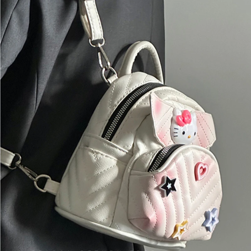 Women's Cute Hellokitty Wing Backpack With Fashionable Diamond Pattern Embroidered Thread For Women's Casual Backpack