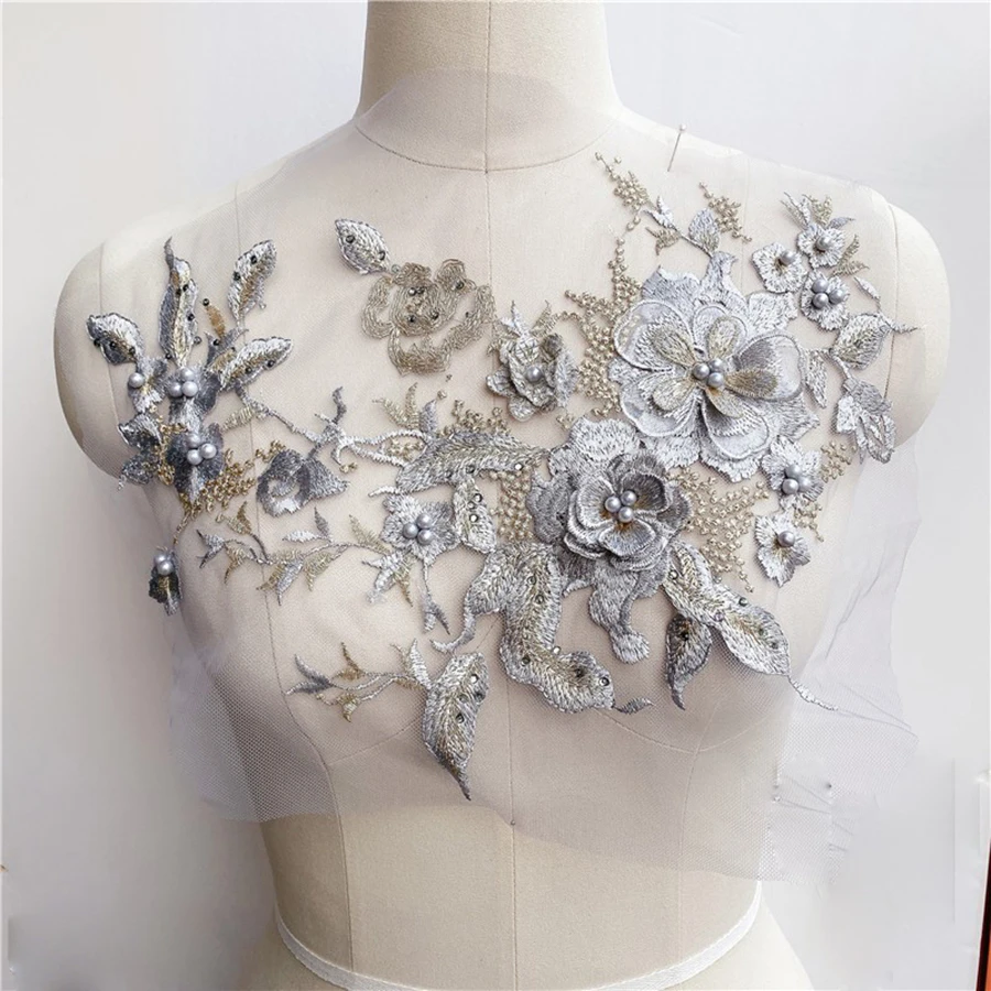 3D-gestickte Aufnäher zum Aufnähen für Kleidung, Blumen-Spitzen-Aufnäher, Hochzeit, Party, Kleid, Brautkleid, Stoffapplikationen, DIY-Reparatur – Detail 8