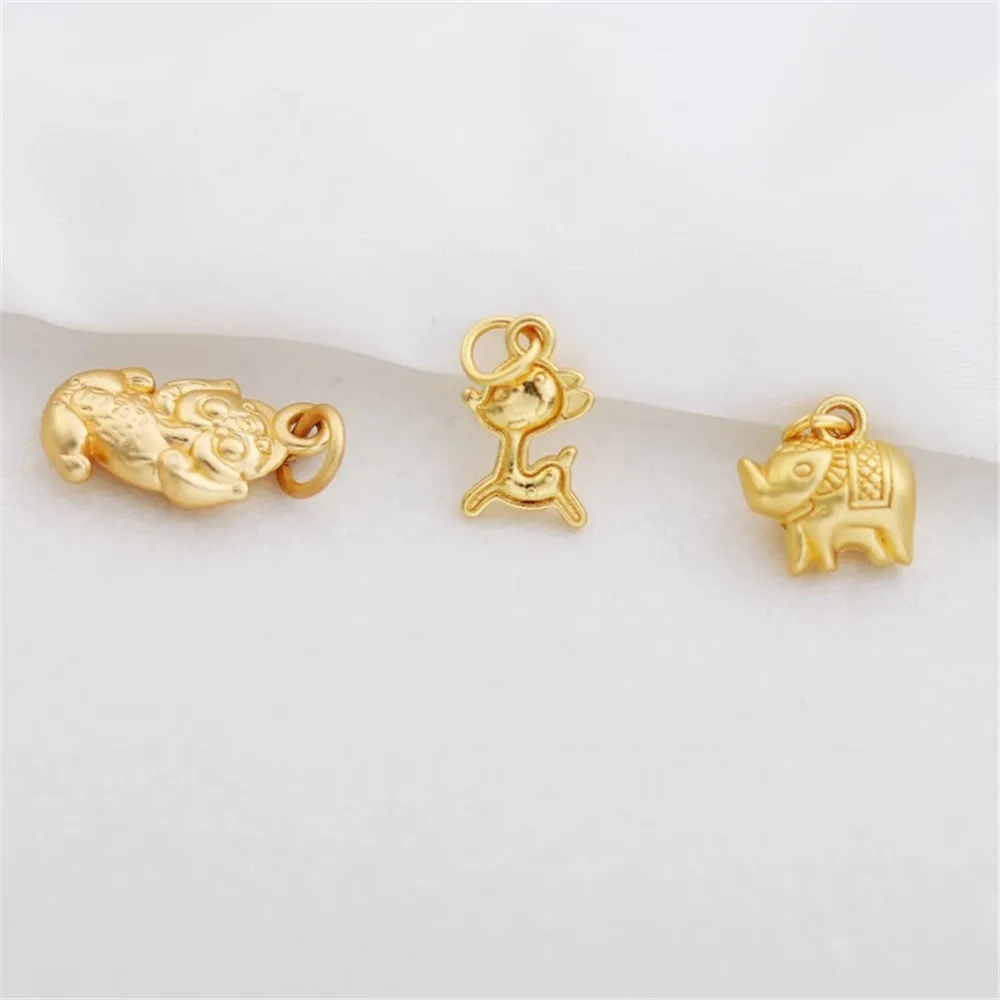 

18K Gold Filled Double-sided Elephant Pendant, Pixiu Deer, DIY Bracelet, Necklace, Jewelry Accessories