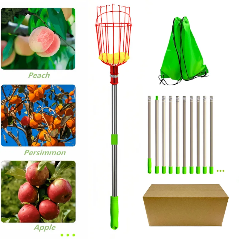 

Apple Picker with Telescopic Handle Long Fruit Harvester Stainless Steel Connecting Pole and Fabric Bag