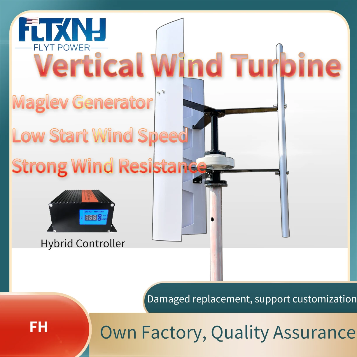 10KW 20KW 30KW Vertical Axis Wind Turbine 48V-380V Free Alternative Energy Off grid System Hybrid Controller