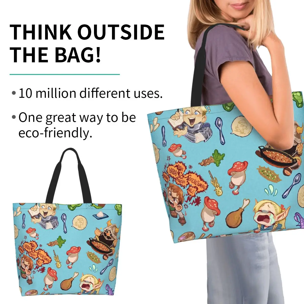 Delicious In Dungeon Shopping Tote Bag Canvas Large Capacity Shoulder Bags Shopper Grocery Handbag for Women