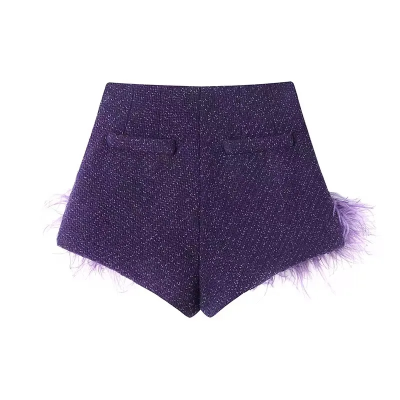 Sexy Slimming Jean Short Pants Female Chic Clubwear Shorts with Feather Solid Pants High Street