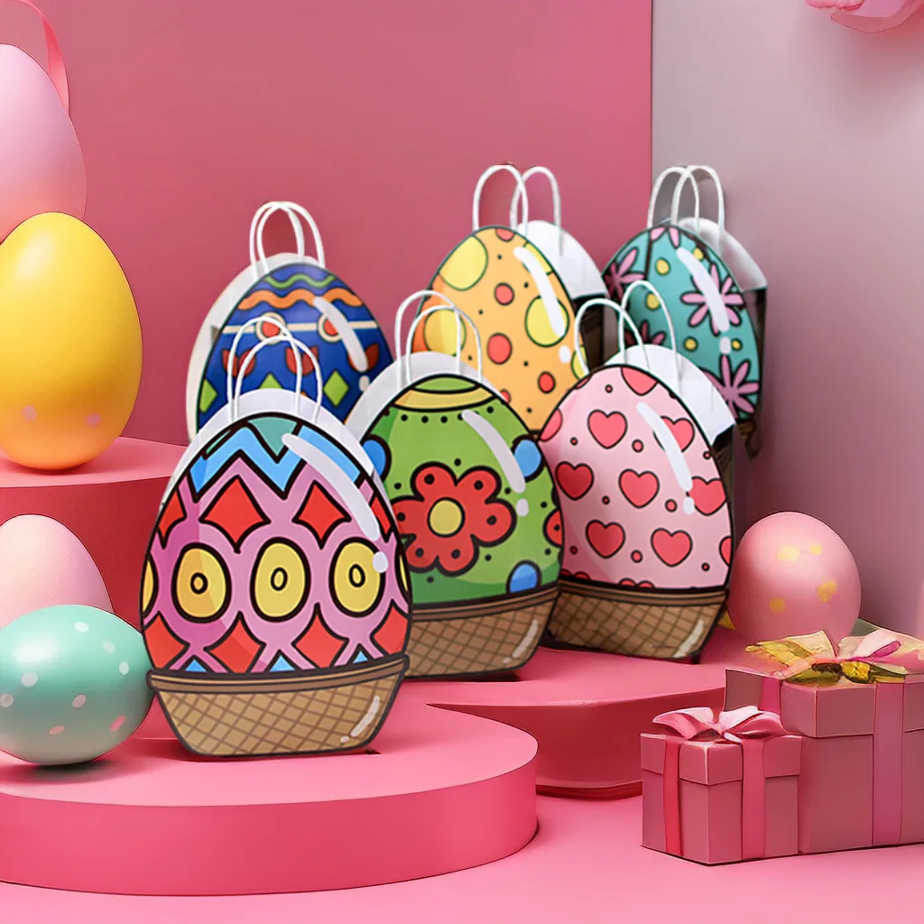 5PC Cute Easter Egg Tote Bag Creative Easter Egg Paper Bag 3D Eggs Gift Bags for Easter Party Birthday Decoration Kids Candy Bag