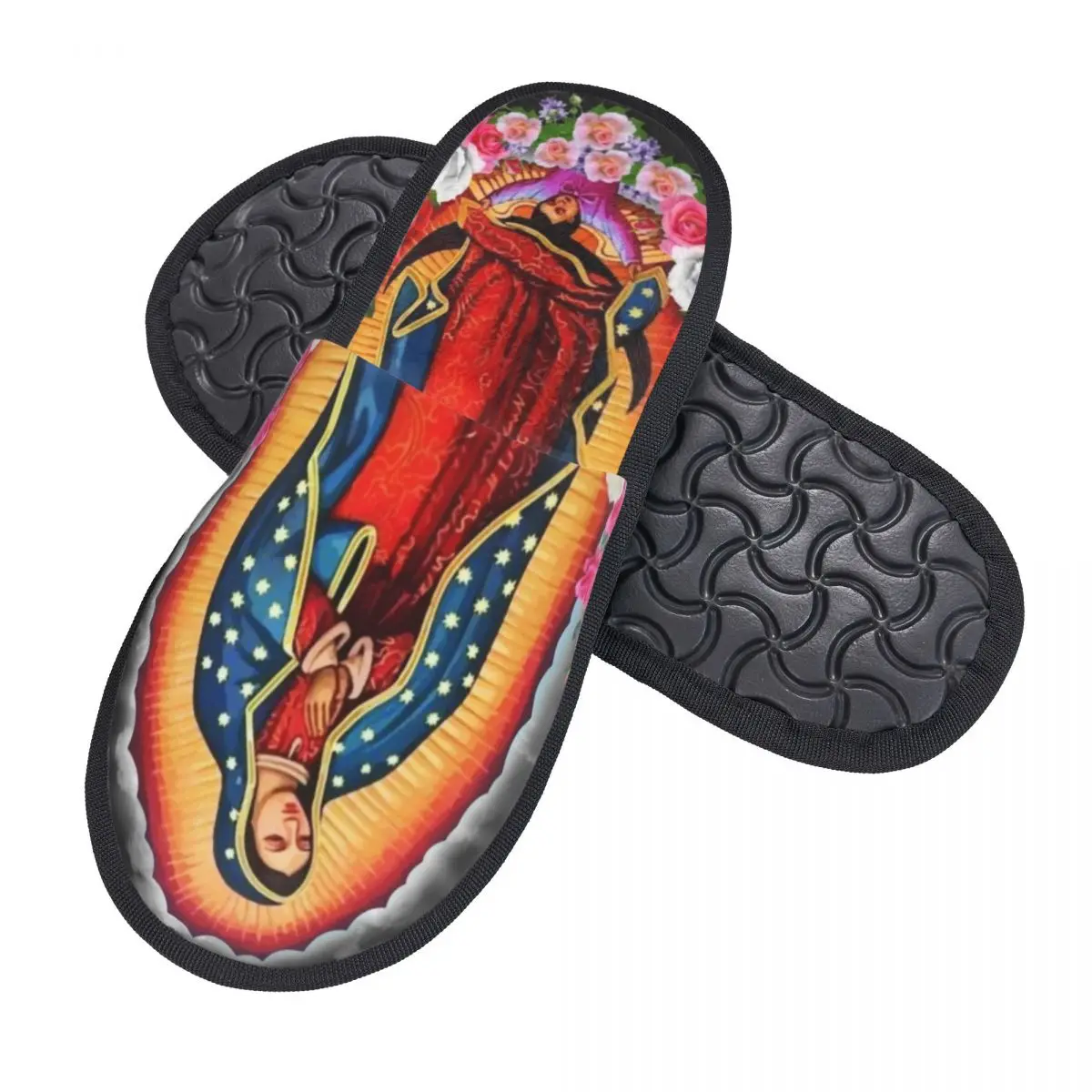 Custom Virgin Mary Of Guadalupe House Slippers Women Cozy Memory Foam Mexico Catholic Saint Slip On Spa Slipper Shoes