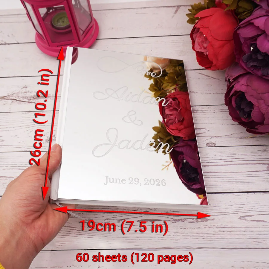 Personalized 26x19cm Acrylic Mirror Cover Vertical Wedding Guestbook Custom Groom & Bride Name Party Signed Book Souvenirs Gift