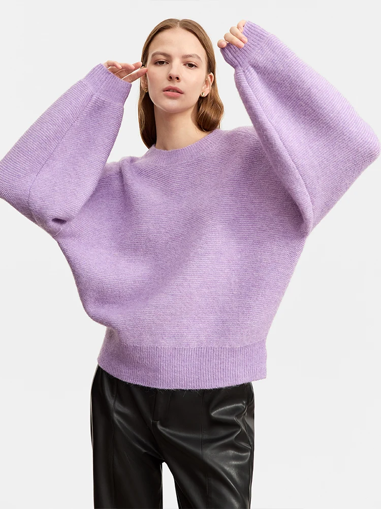 Amii Pullover für Frauen Herbst neue warme bequeme Alpaka Haar Rundhals Laterne Ärmel lose weiche Pullover weiblich