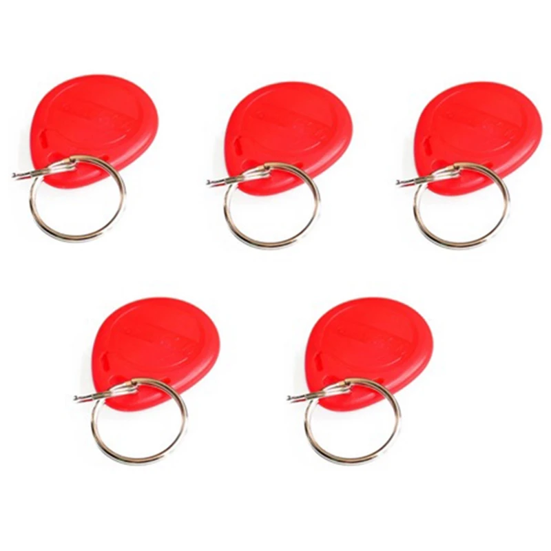 EM4100 Read Only EM4100 125Khz Card Proximity Token Keyfobs Red Plastic ID Card Keychain Proximity Card 5Pcs