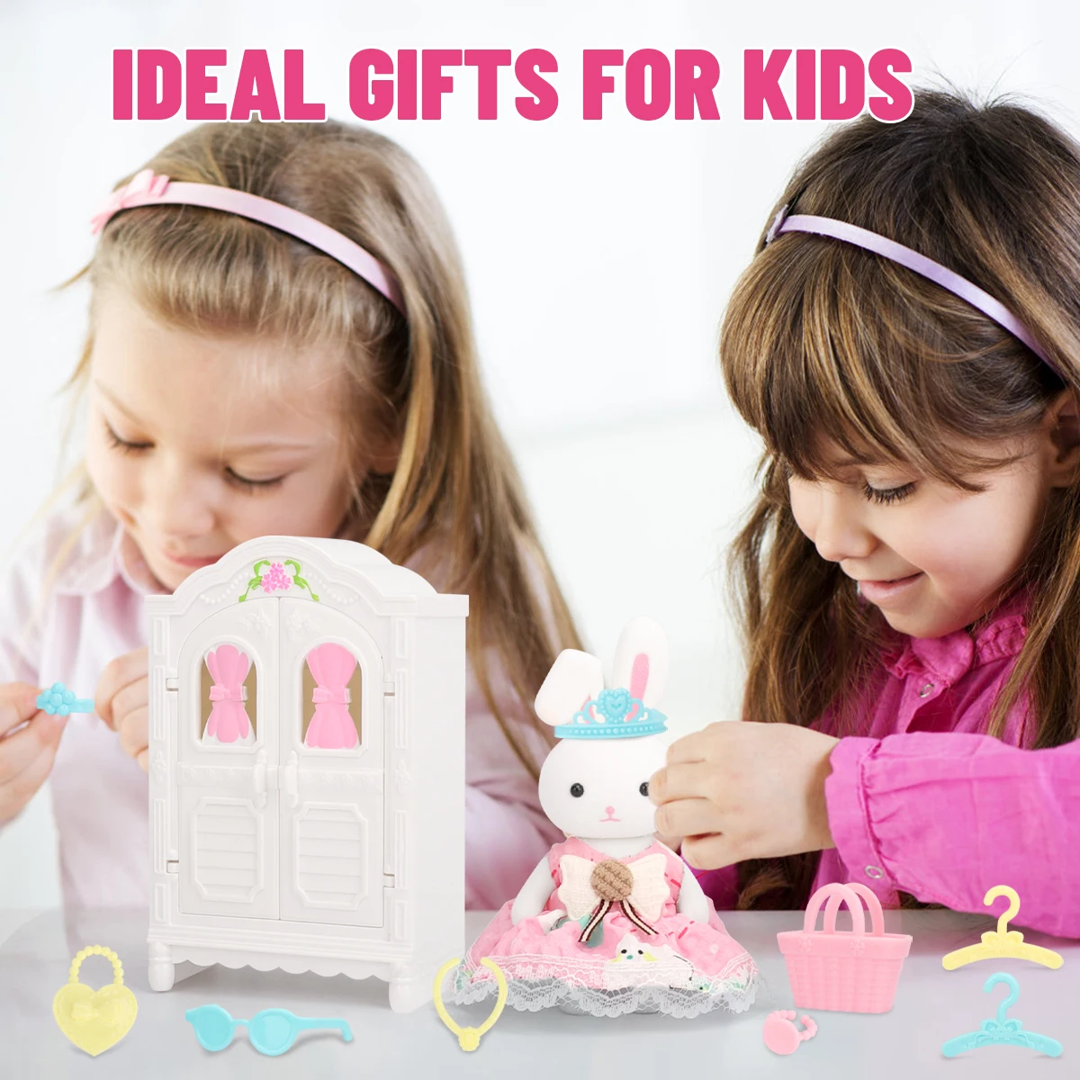 Pretend Toy Princess Castle Wardrobe Rabbit Toys Girls Pretend Play House Role-Play Kids Accessories