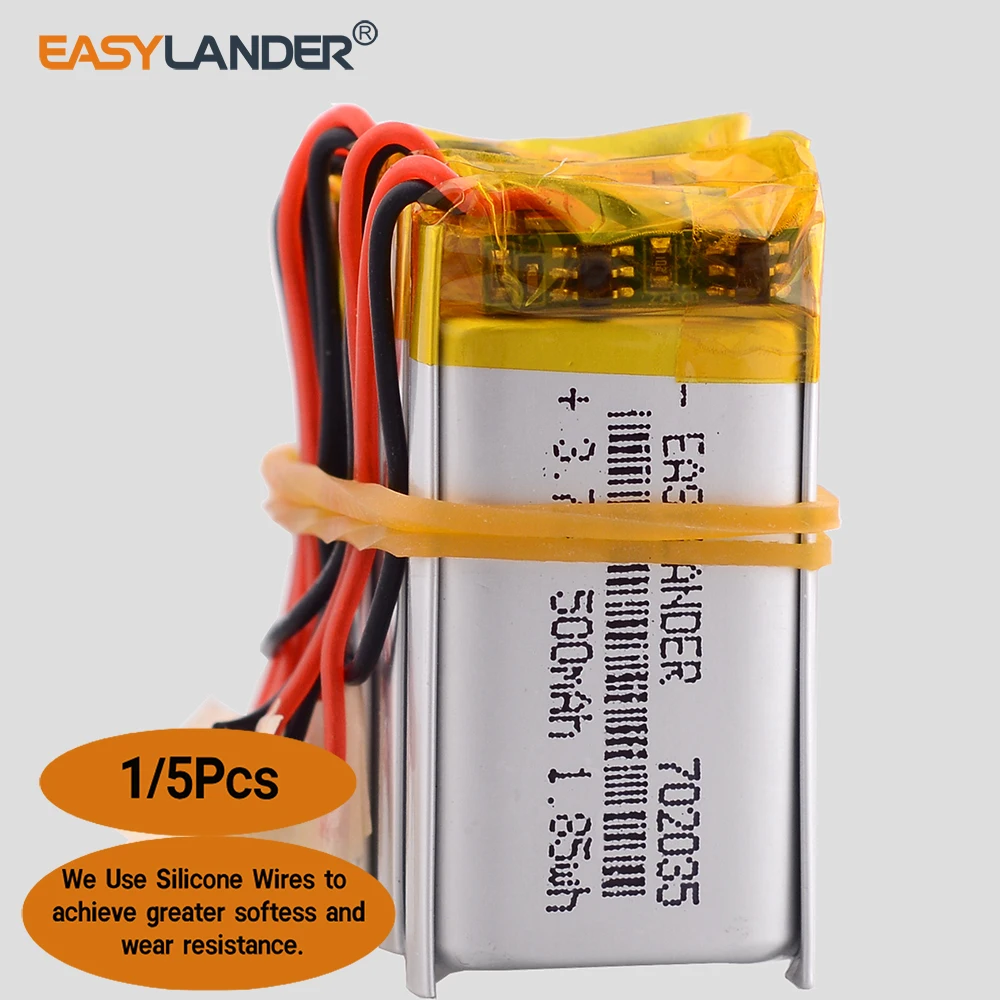 1/5 PCS 3.7V 500mAh LiPo Rechargeable Battery 702035 For GPS Bluetooth Recorder Speaker Smart Watch Reading pen mite remover