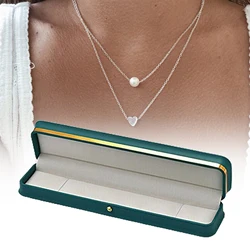 High-End Gold-Edged Jewelry Box Jewelry Box Gift Packaging Necklace Pearl Box Pu Leather Material Bead Velvet Odorless