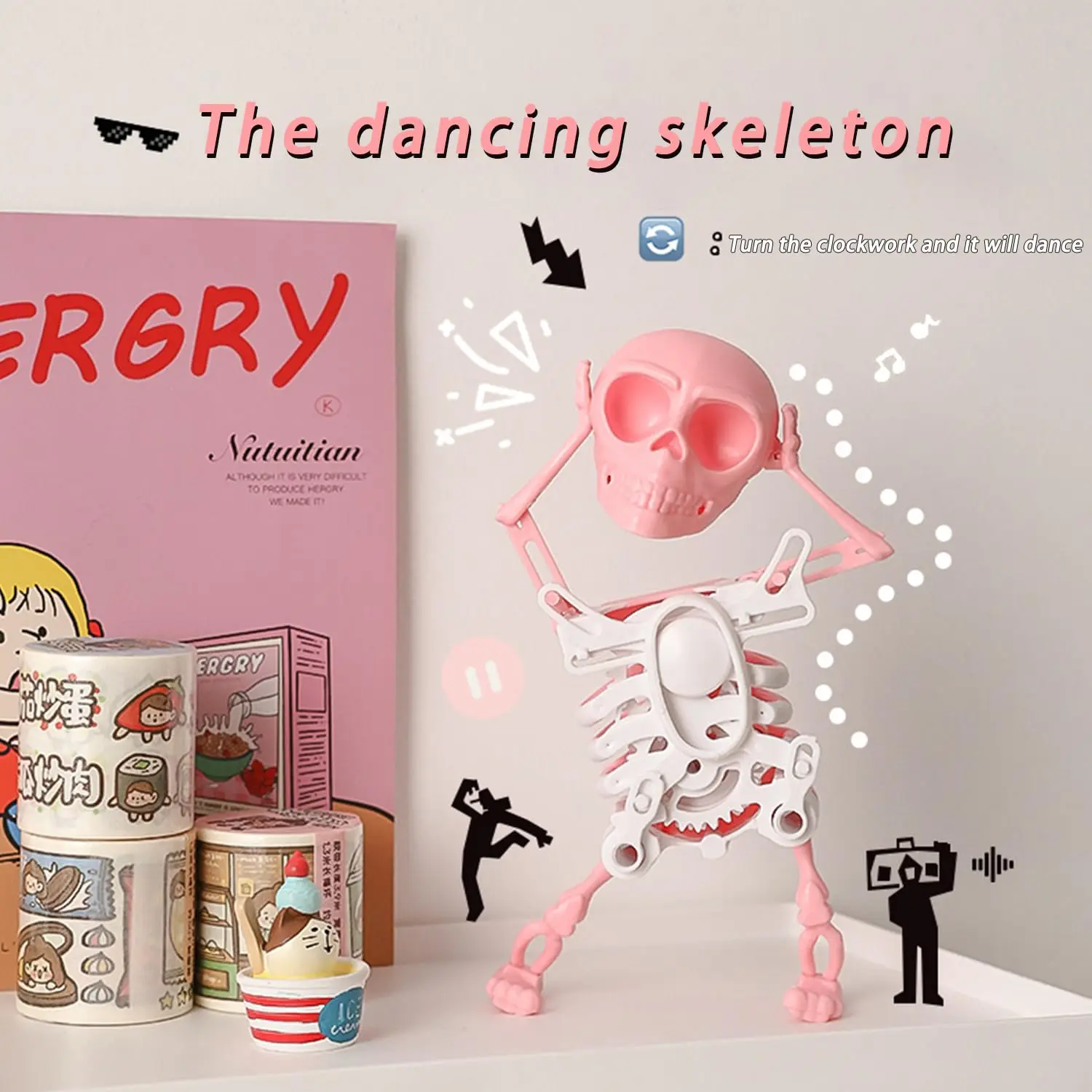 Dancing Skeleton 3D Stereo Machine Swing Wind-up Toy-Creative Stress Reliever, Funny Gift, Funny Sand Sculpture Stress Reliever