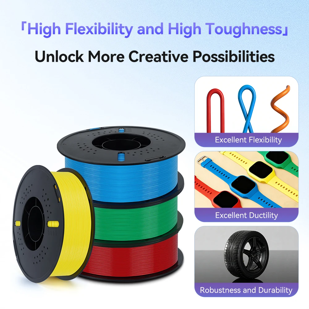 KINGROON Flexible TPU Filament 1.75mm, 5KG 10KG 3D Printing TPU Filament For 3D Printer, Soft 3D Plastic Material Non-Toxic