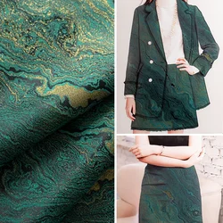 Dark Green Landscape Jacquard Fabric with Dark Texture and Gilded Retro Qipao Outer Set Skirt and Pants Clothing Fabric