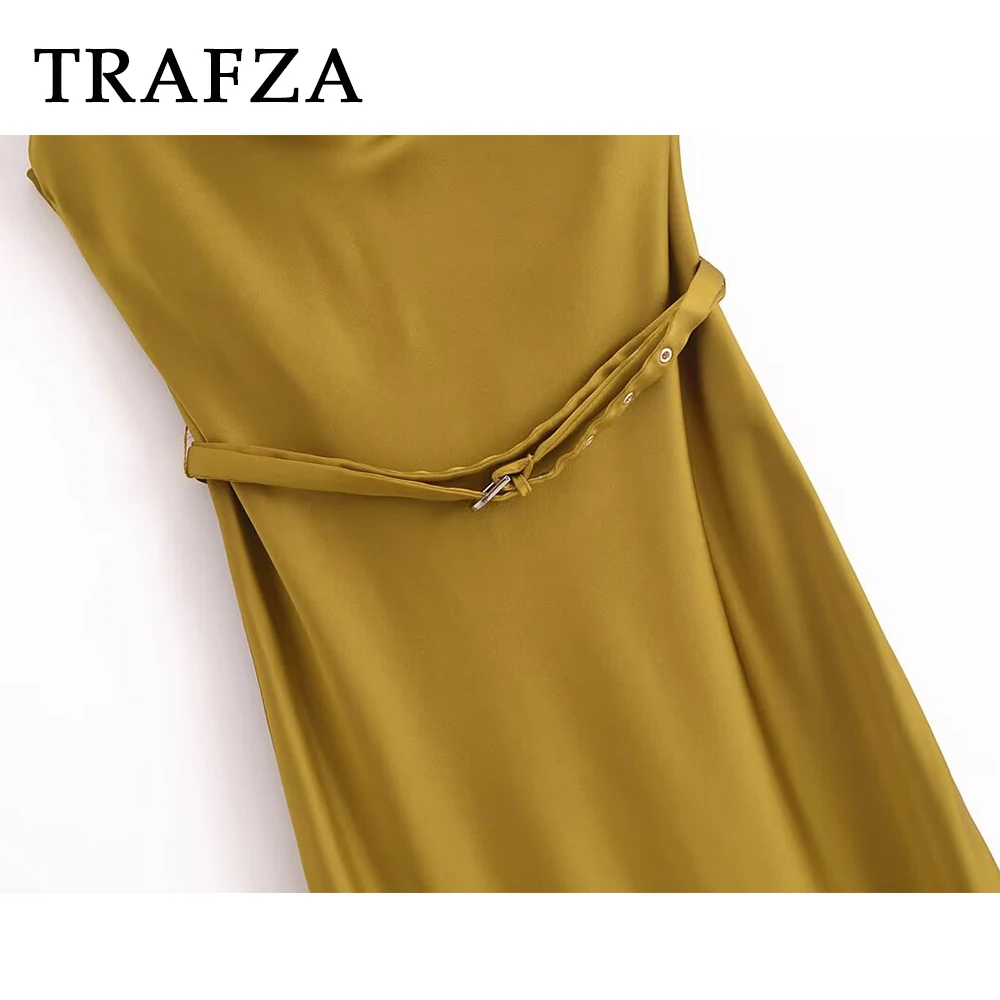 ชุดเดรสยาวสีเขียวทหาร KONDALA สำหรับวันหยุดฤดูร้อน สายเดี่ยวผูกเอว ทรงเข้ารูป ชุดเดรสวันเกิด จับจีบ ชุดเดรสผู้หญิงเซ็กซี่ ชุดเดรสทรงเข้ารูป