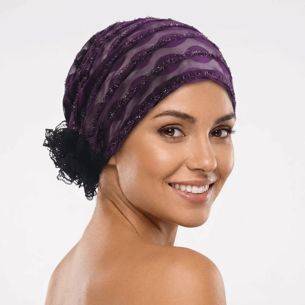 Fashion Soft Lace Curling Hat Breathable Dome Elastic Curly Hair Hat Solid Color Brimless Beanie Mesh Lace Pullover Cap Ladies