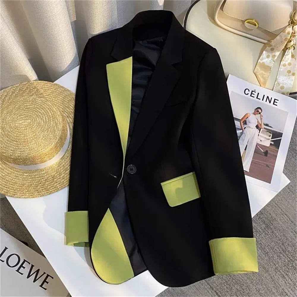 

2025 Black Contrasting Suit Jacket For Spring and Autumn Season New High-end Slimming Casual Popular Top Suit With Chinese Style