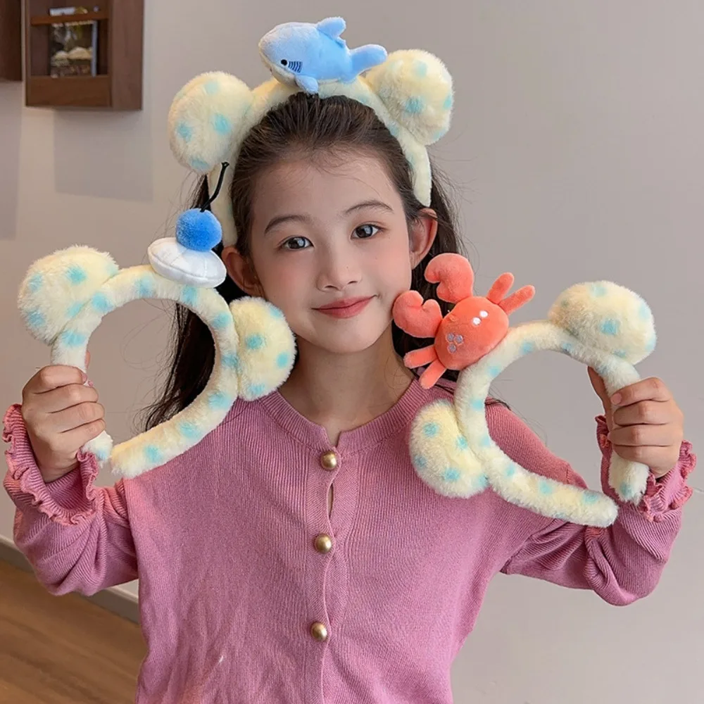 

Funny Cake Crab Hair Band Soft Furry Shark Headband Cute Plush Bear Ears Headwear Girls