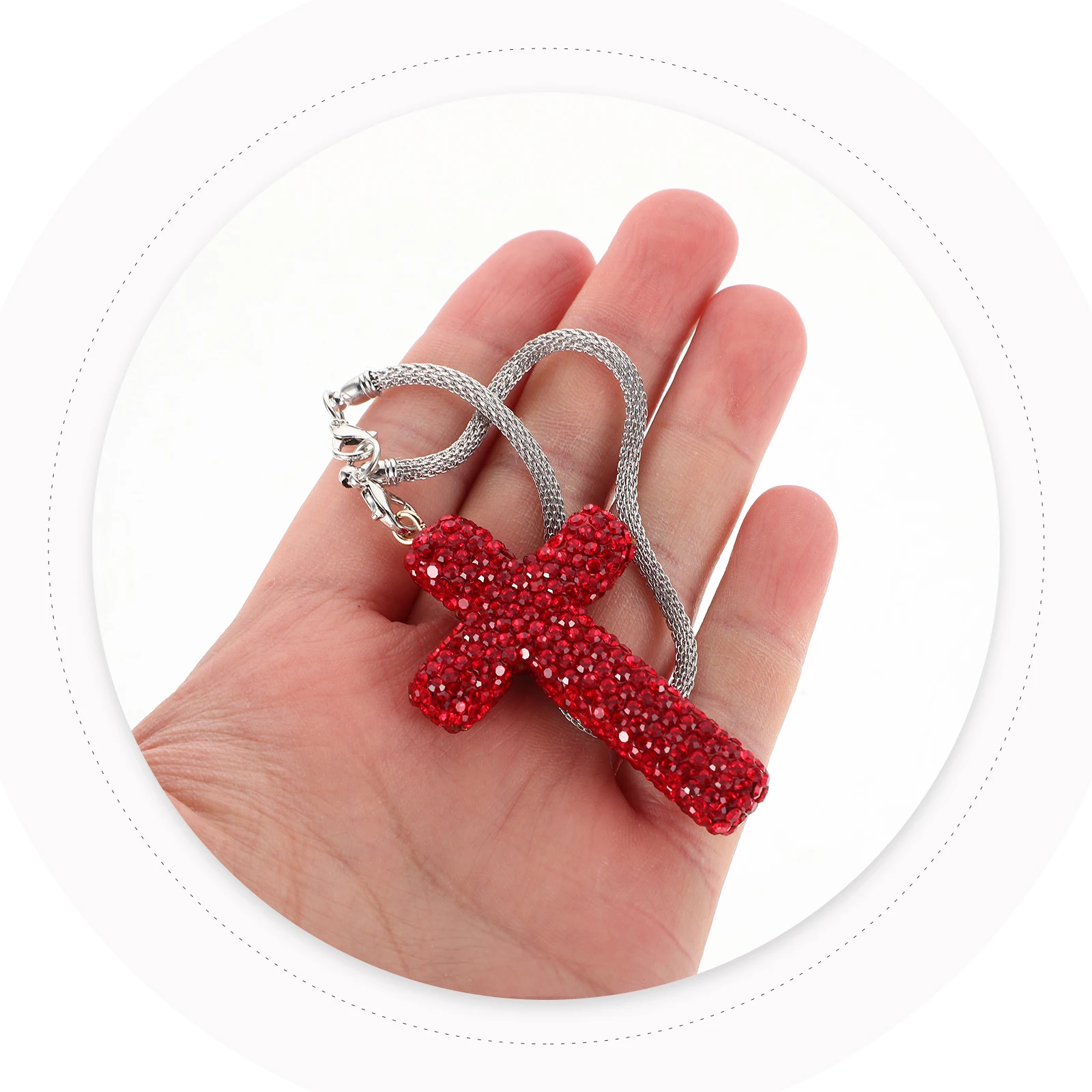 

Cross Pendant Car Hanging Crucifix Bling Rearview Mirror Necklace Charm Rhinestones Auto Interior Decor Durable Material